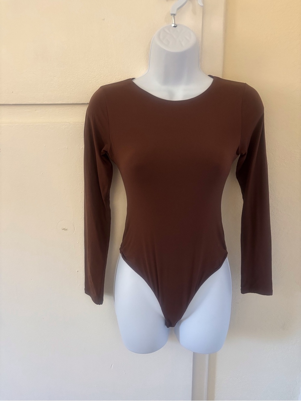 Women's Long-Sleeve Brown Scoop Neck Bodysuit